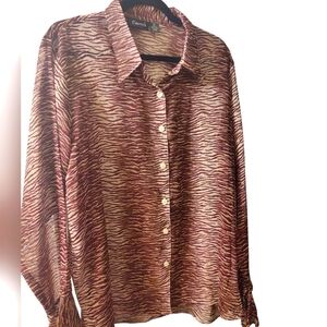 Cassee's Wine Burgundy & Beige  Sheer Blouse Size 3X NWOT